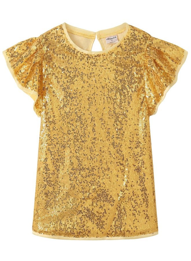 Noomelfish Girls Short Sleeve Sequin Shirts Party Glitter Sparkly Tops Blouse, Gold, Size 7-8 Years - Image 1
